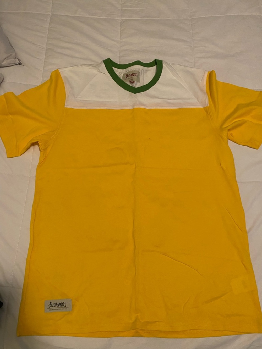 Altamont Yellow and White Colorblock Tee with Green Neck Trim